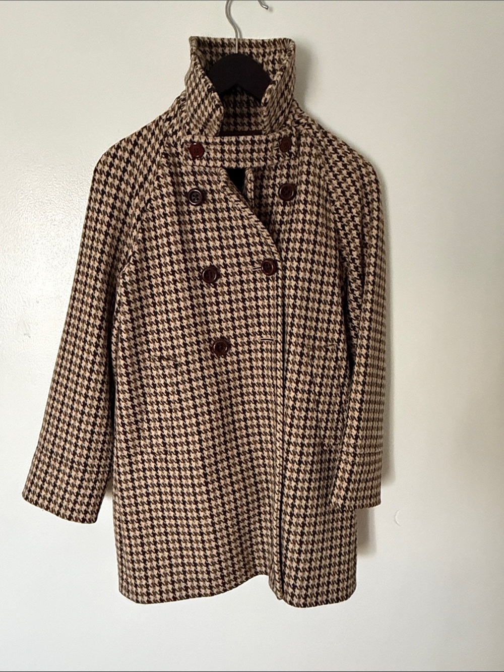 Jcrew Collection, Houndstooth Peacoat Jacket - Beige & Brown, size 4, 100% wool